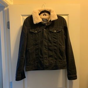 Topman Sherpa Fleece Denim Trucker Jacket